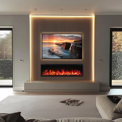 Puraflame Aura 60 Inch Smart WiFi Electric Fireplace - Flame with 9 Colours, 5 Brightness Levels and 13 Temperature Levels, Recessed in-Wall or Wall-Mount or Free Standing, Compatible with Alexa and Google Assistant