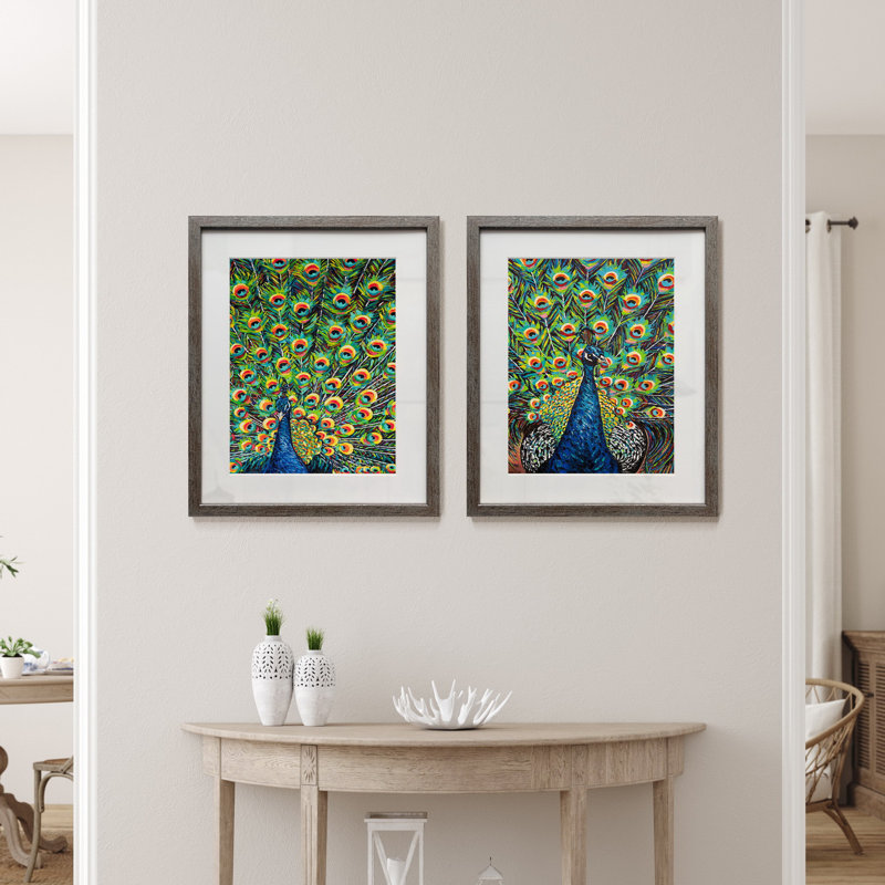 « Somptueux Peacock I », ensemble de 2 reproductions de photos encadrées sur papier