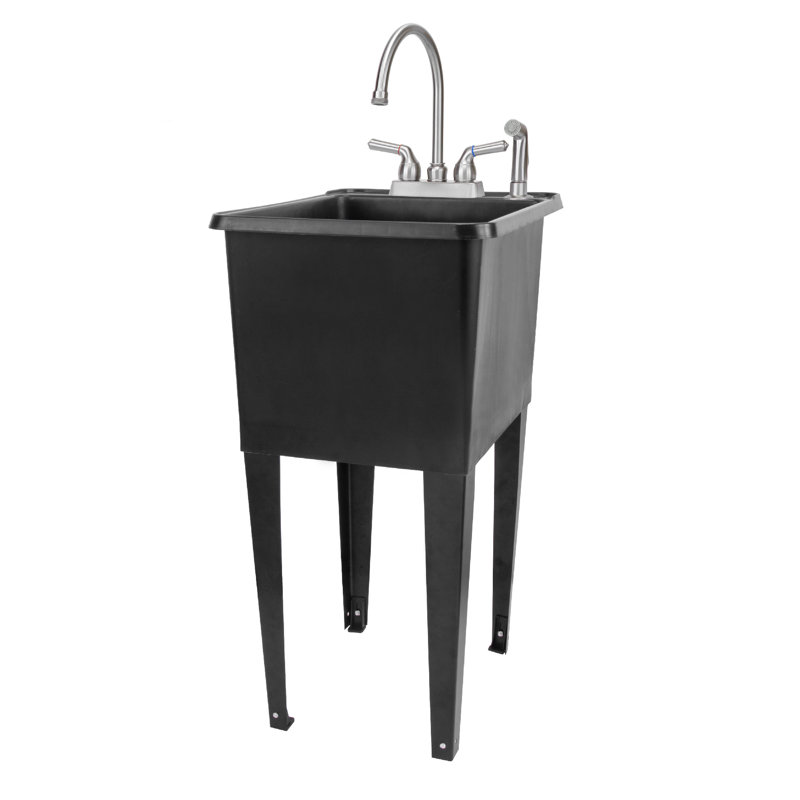 17.75'' L x 23.25'' W Freestanding Laundry Sink with Faucet, Stainless Steel, Black
