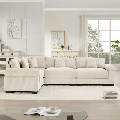 Canapé modulaire surdimensionné surdimensionné en nuage, canapé modulaire convertible avec accoudoirs très larges à assise profonde, 12 coussins décoratifs en velours côtelé de qualité supérieure, conception ergonomique, assemblage facile, pour les salons, crème