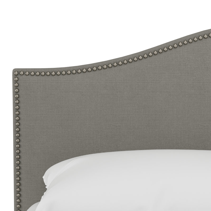 Lit plateforme tapissier Myers, Double, Lin classique gris