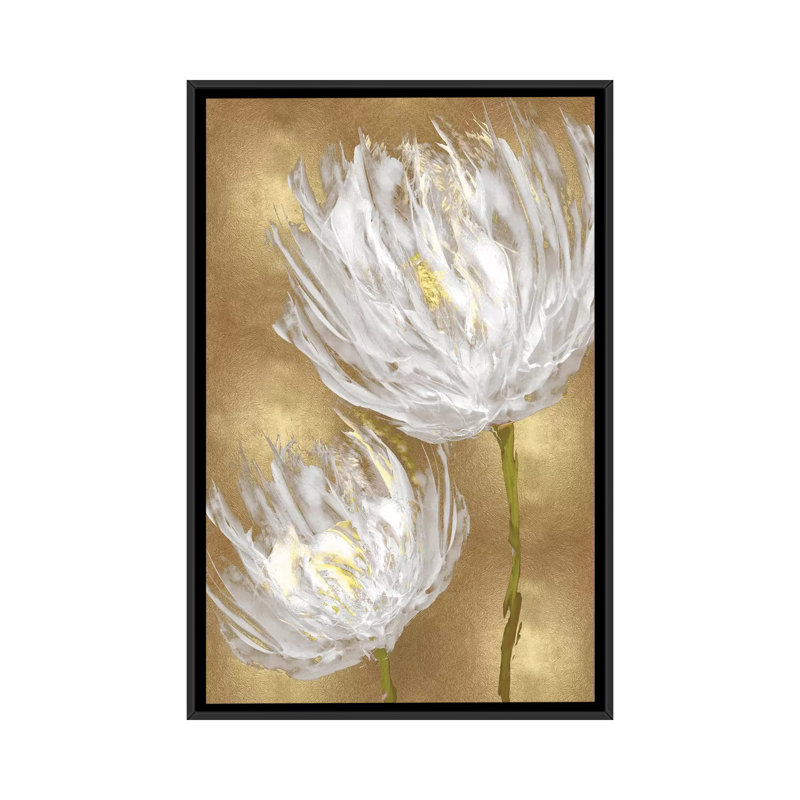 Tulipes sur or II, impression sur toile tendue, H 26 po x l 18 po x 1,5 po, Toile avec cadre noir