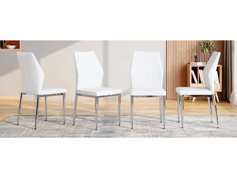 Ensemble de 6 chaises de salle à manger argentées et blanches de 37 pouces de hauteur avec dossier ergonomique en polyuréthane | Idée de cadeau