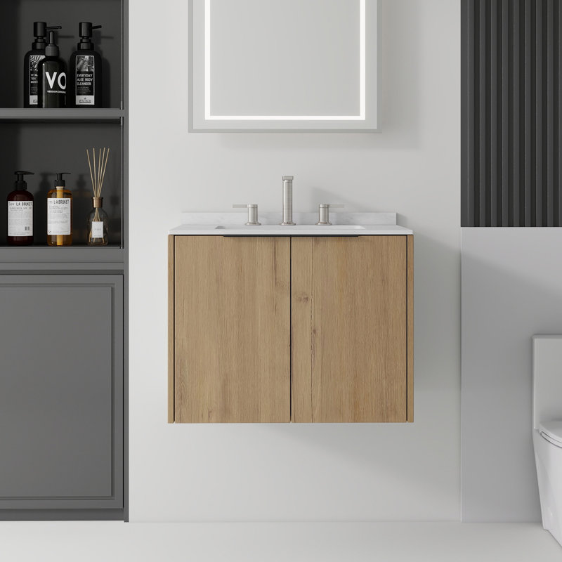 Meuble-lavabo flottant 24 po avec lavabo et porte à fermeture en douceur 24 po, Light Oak, 24"