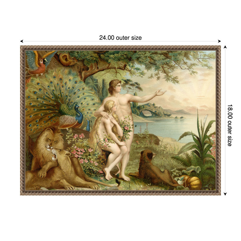 «Adam and Eve In Paradise» par Heinrich Jenny, reproduction d'art sur toile encadrée