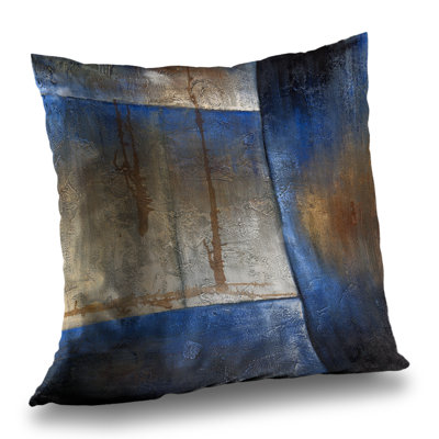 Luminous Blue and Bronze Shape Throw Pillow | Industrial – Poly Twill Throw Pillow with Insert, Double-Sided Print
