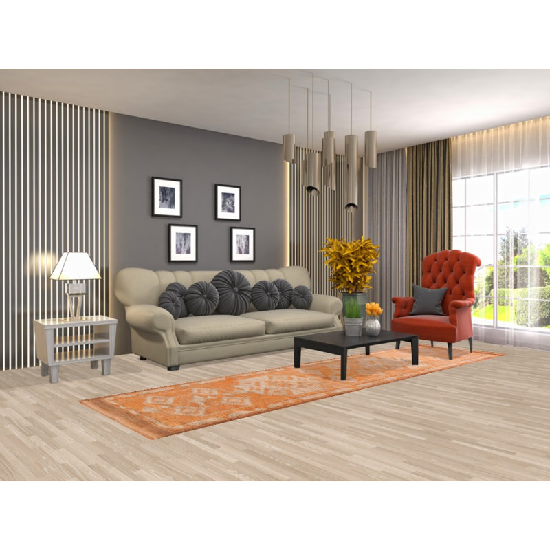 Tapis turc orange en laine Oushak 3 x 11