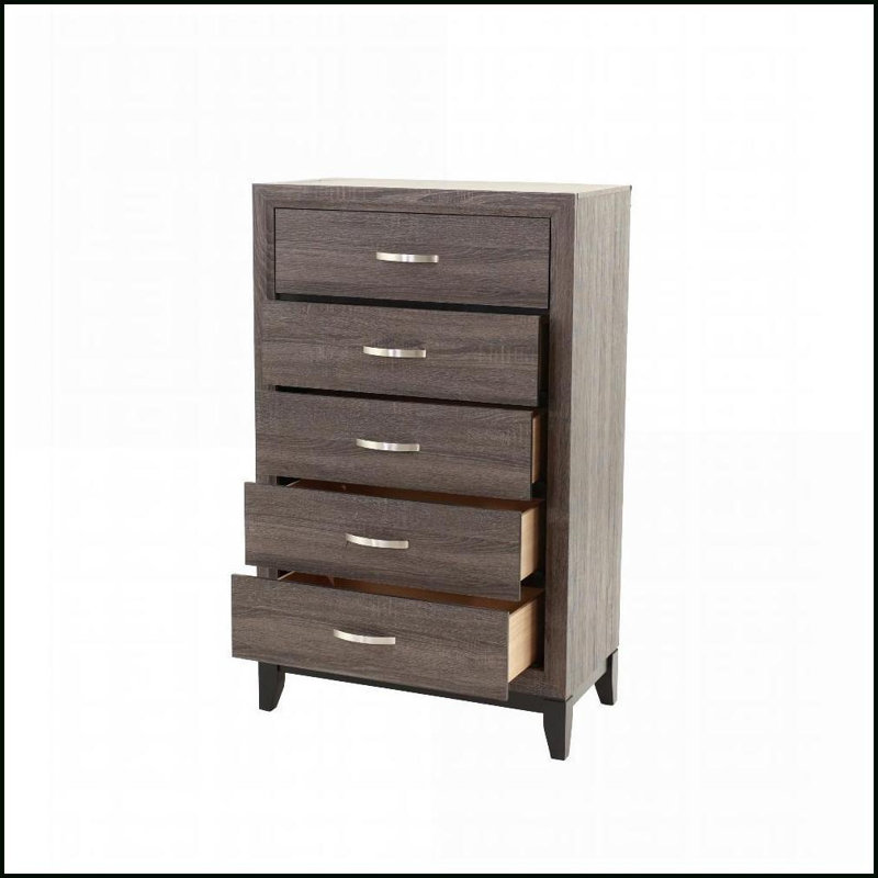 Commodes et amp; Armoire de rangement à 5 tiroirs avec garde-robe gris rustique | Gris | Panneau de particules et panneau de fibres à densité moyenne, bois massif