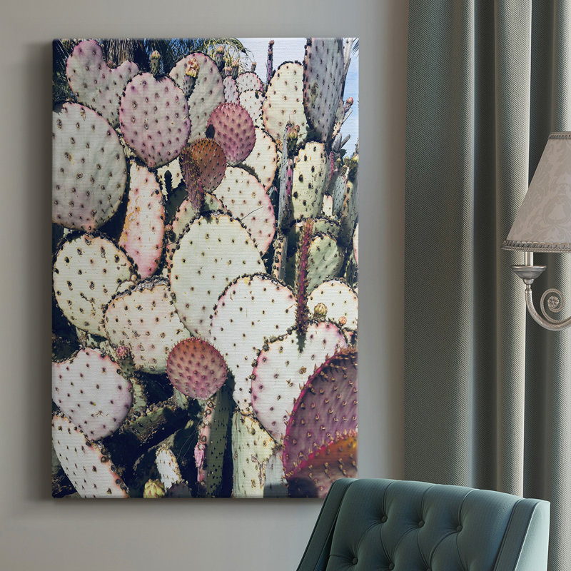 «Pink Yellow Cactus IV» - Photographie sur toile tendue, H 18 po x l 12 po x P 1,5 po