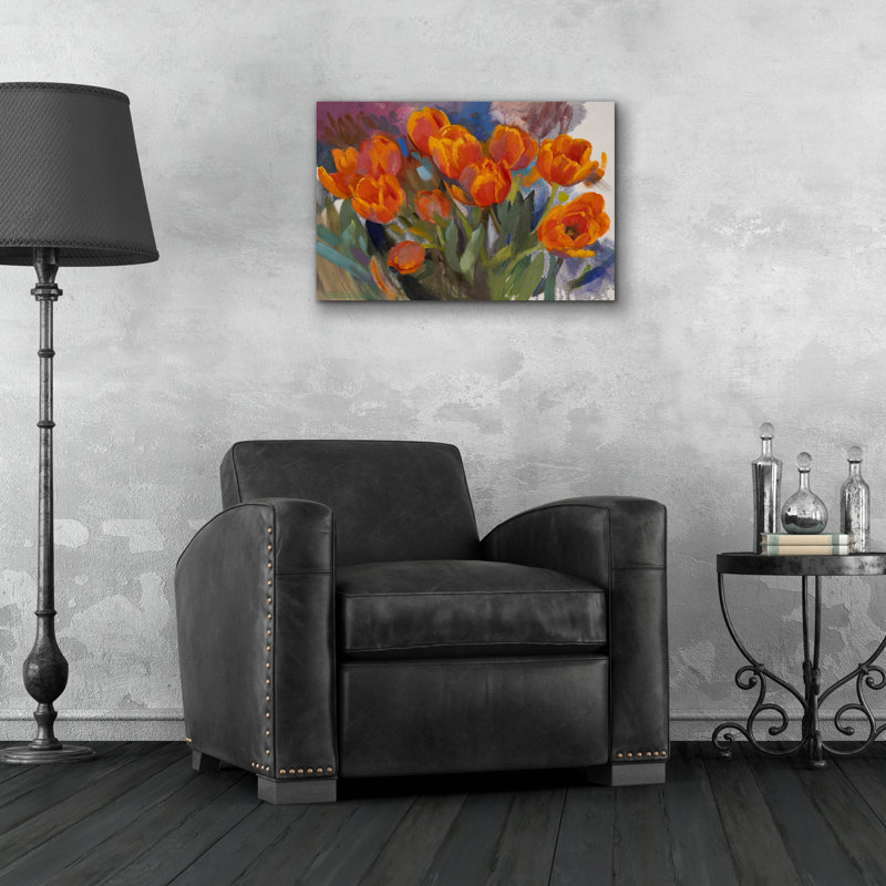 Art mural en verre Winston Porter «Apricot Tulips» par Christine Debrosky, H 16 po x l 24 po x P 0,2 po