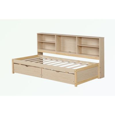 Twin Size Bed Frame With Side Bookshelves, Two Drawers and Built-in USB Port by Latitude Run