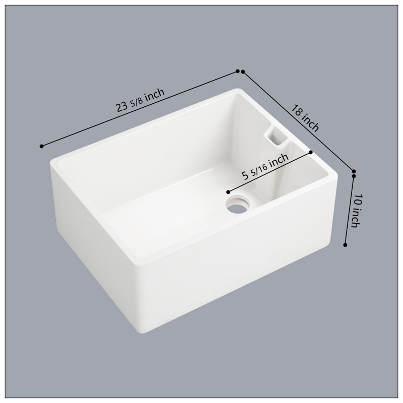 23.6" L X 18" W White Ceramic Single Bowl Kitchen Sink