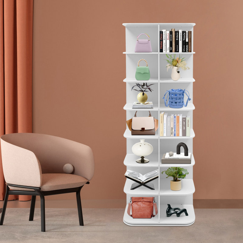 Range-chaussures rotatif à 7 niveaux pour chaussures 28 pièces à 360 °, Blanc