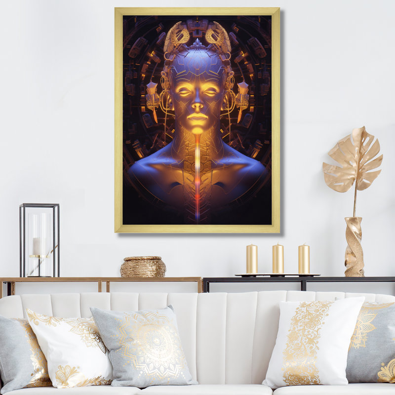 " Sci-Fi Portrait Amaris Robot ", 32" H x 24" W x 1" D, Gold Single Picture Framed