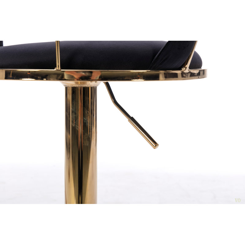 Ensemble de 2 tabourets de bar avec repose-pieds chromé et base pivotante à hauteur réglable en velours, Noir