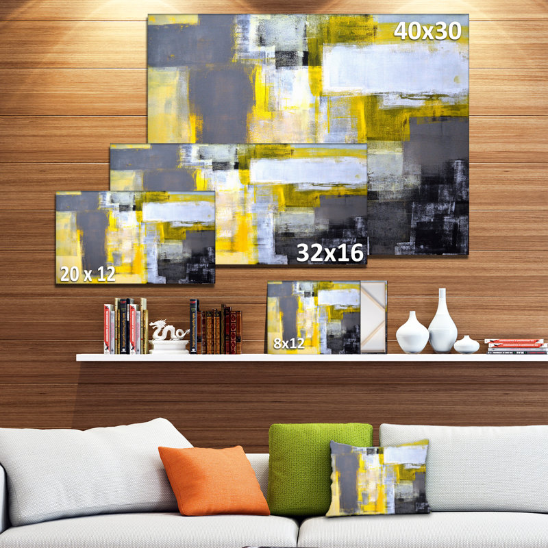 Art abstrait sur toile abstraite, impression moderne flou jaune et gris - Abstrait flou gris et jaune, Toile tendue