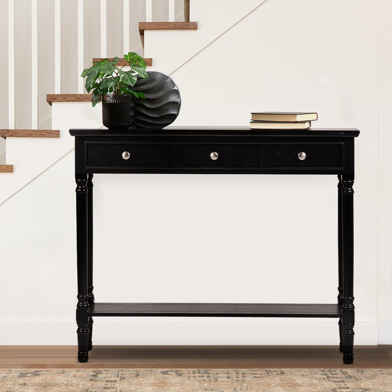 3 Drawer Console Table for Hallway & Living Room Furniture, Slim Entry Hall Table Cabinet, Black, 81 H x 100 W x 24 D cm