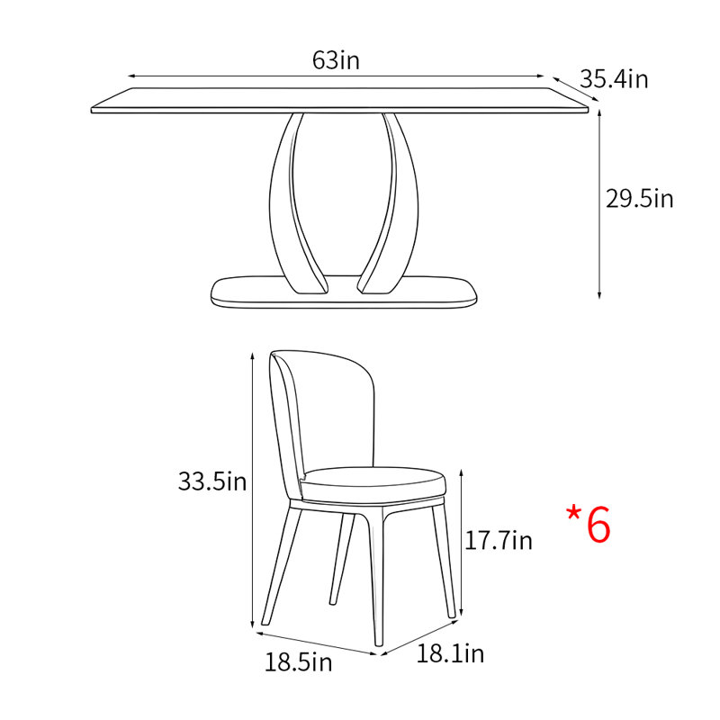 Simple Modern rectangular dining table sets., 29.5"H x 63"L x 35.4"W