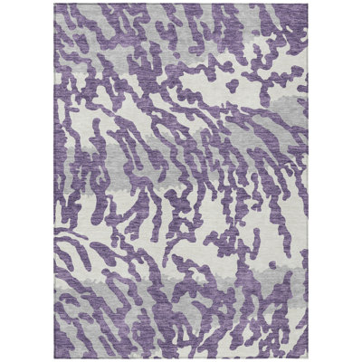 9' X 12' Purple Gray And Ivory Animal Print Washable Indoor Outdoor Area Rug