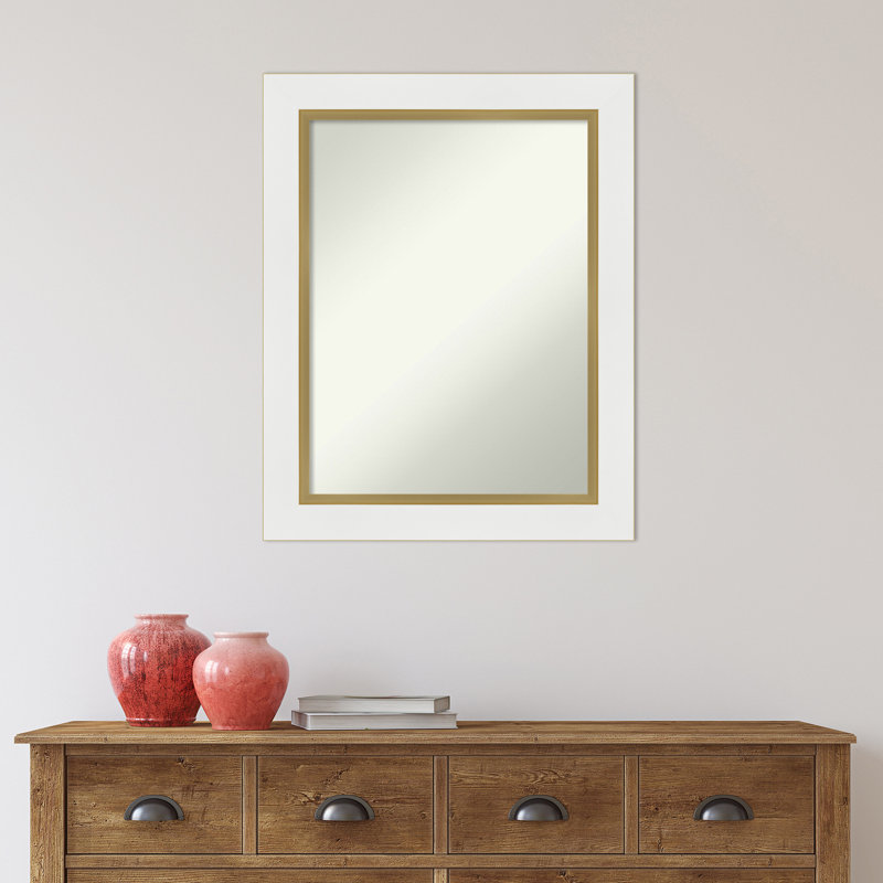 Eva White Gold Bathroom Vanity Non-Beveled Wall Mirror, 29.25" H x 23.25" W