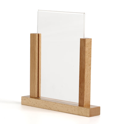 Contemporary Desktop Menu Holder With Acrylic U Type Pocket, Portrait Table Top Sign Holder, Ad Frame For Restaurant, Store, Wedding, Party, Event (2 Pack) (Natural Wood, 8.5X11)