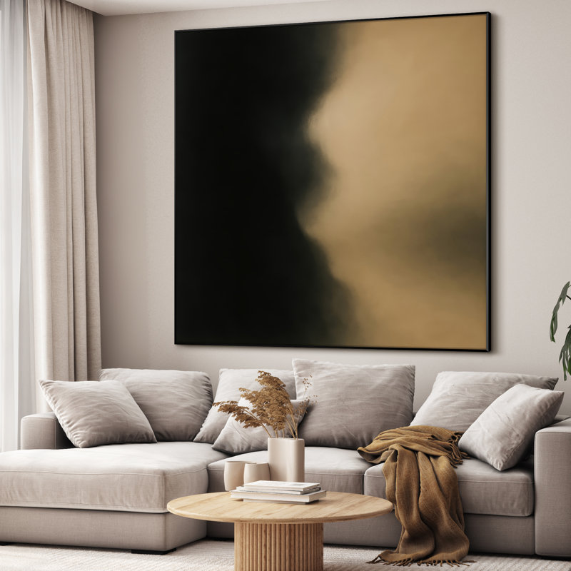Très grand art mural imprimé sur tissu - Paysage abstrait neutre moderne pour la décoration d'œuvres d'art pour le salon ou la chambre à coucher - «Assemblage requis du cadre (cadre non fini)»