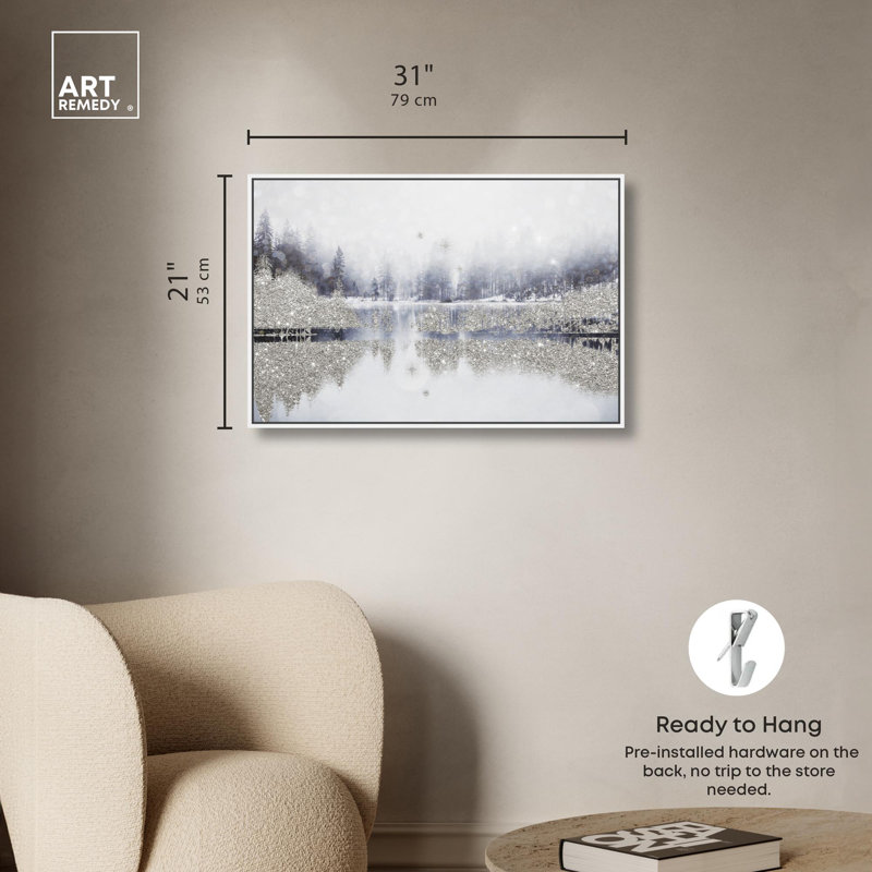 «Forest Forest Sparkle Canvas Glam Winter» par Art Remedy, Cadre blanc, H 21 po x l 31 po