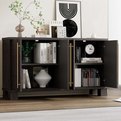 Sideboard Buffet Cabinet With Storage, Wood Sideboard With Adjustable Shelves And Gold Handles For Kitchen, Dining Room And Living Room