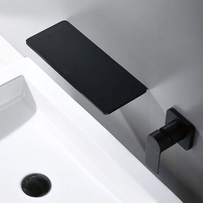 Matte Black Waterfall Bathroom Sink Faucet - Brass, Single For Effortless Water Temperature & Flow Regulation, Tidy Installation Design In Smooth Adjustment, Space Saving