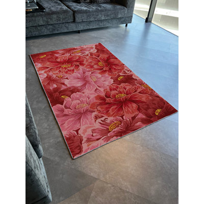 Tapis décoratif moderne à motif de roses rouges et roses