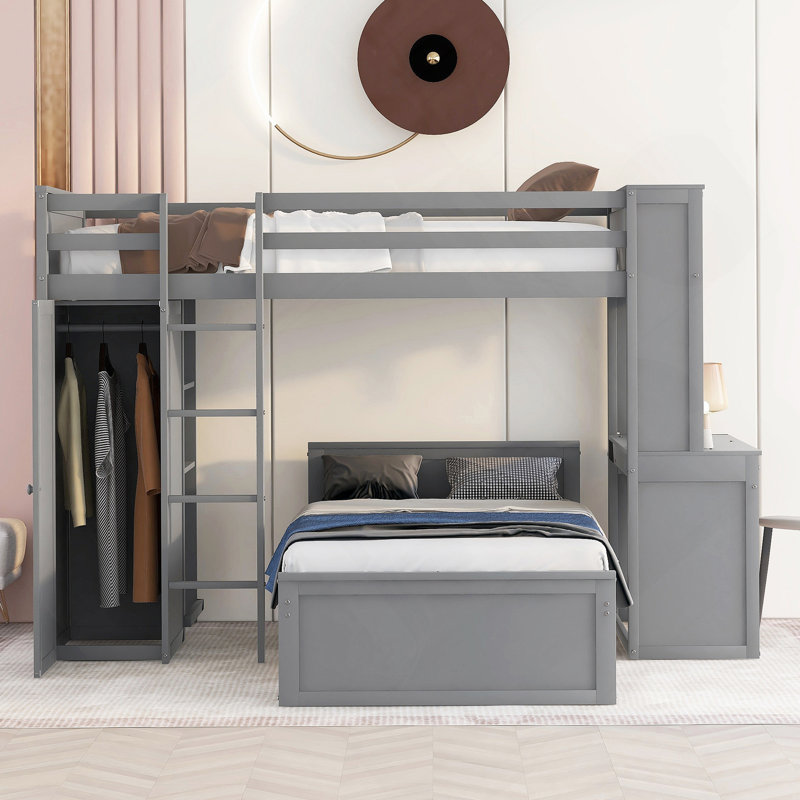 Lit mezzanine avec support Katrece, Grey