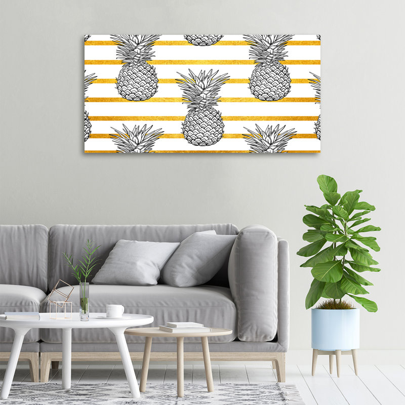 Pineapples Stripes - Print, Canvas, 50cm H x 100cm W x 2cm D