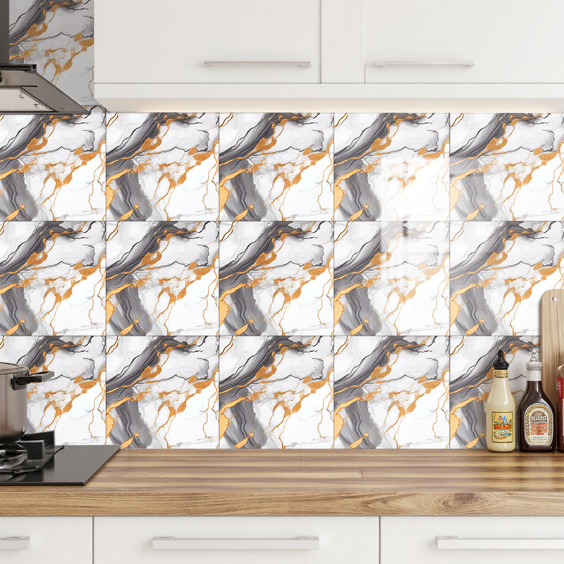 Polyvinyl Chloride (PVC) Peel and Stick Field Tile, 40 cm x 40 cm, White/Grey/Brown