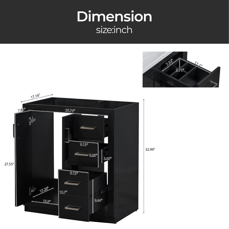 29.53'' Single Bathroom Vanity Base Only, Black