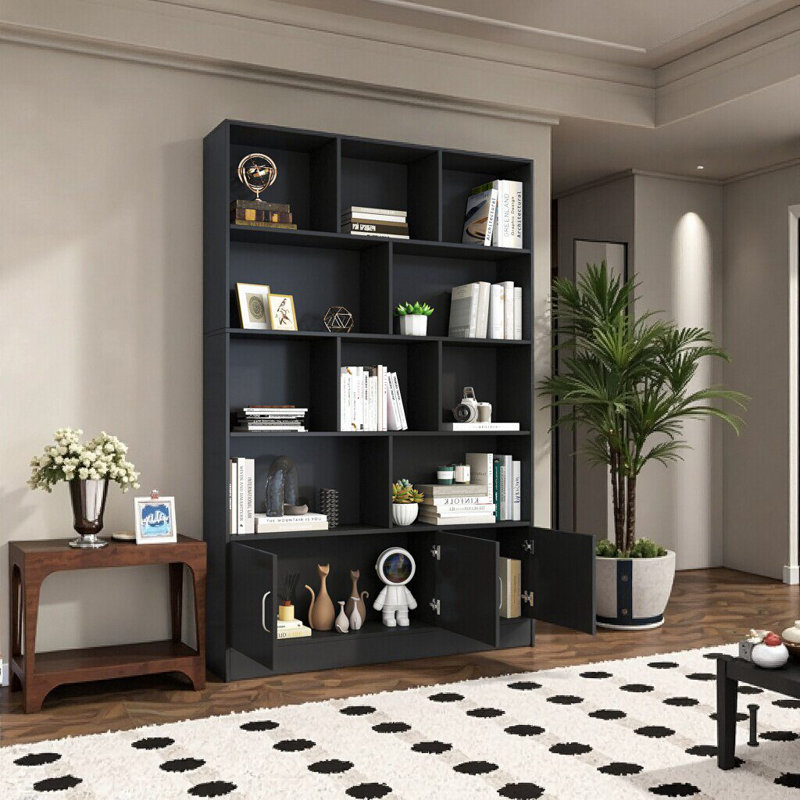 Bibliothèque 70,87 "de haut avec 10 cubes, 3 portes et une armoire - Rangement de cubes moderne à 4 niveaux