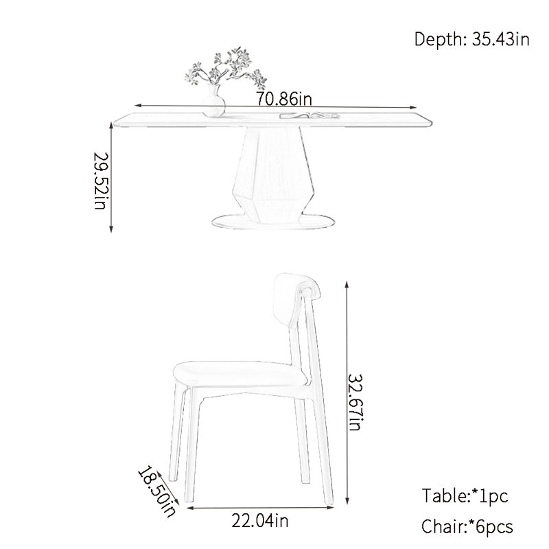 Rectangular rock plate dining table sets, 29.52"H x 70.86"L x 35.43"W 