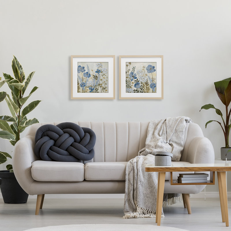"Blue Peaceful Garden", ensemble de 2 reproductions encadrées sous verre, design par Lanie Loreth, H 16 po x l 16 po