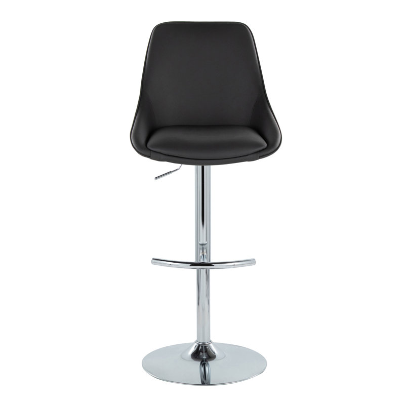 Diana Adjustable Barstool With Rounded T Footrest - Set Of 2, Black Seat/Chrome Frame