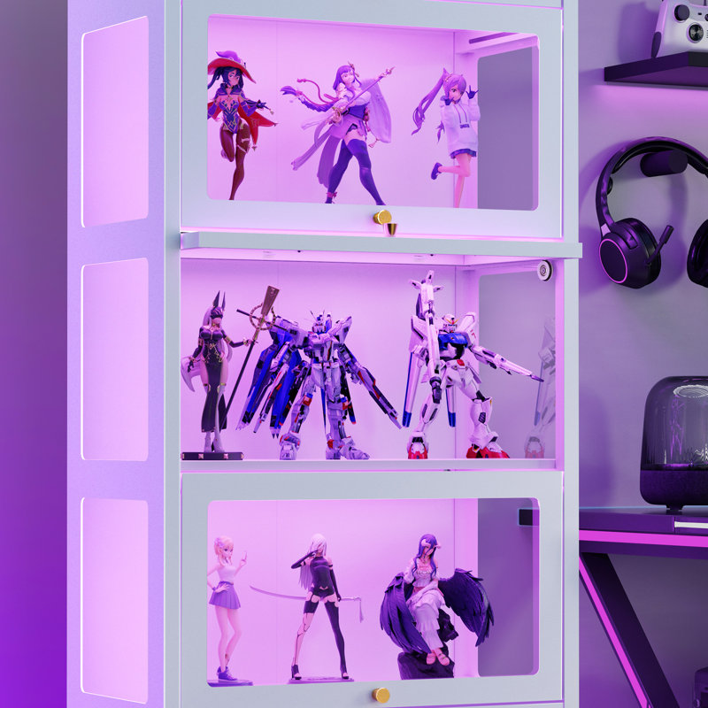 Vitrine à 5 niveaux avec vitrine en verre trempé, Blanc