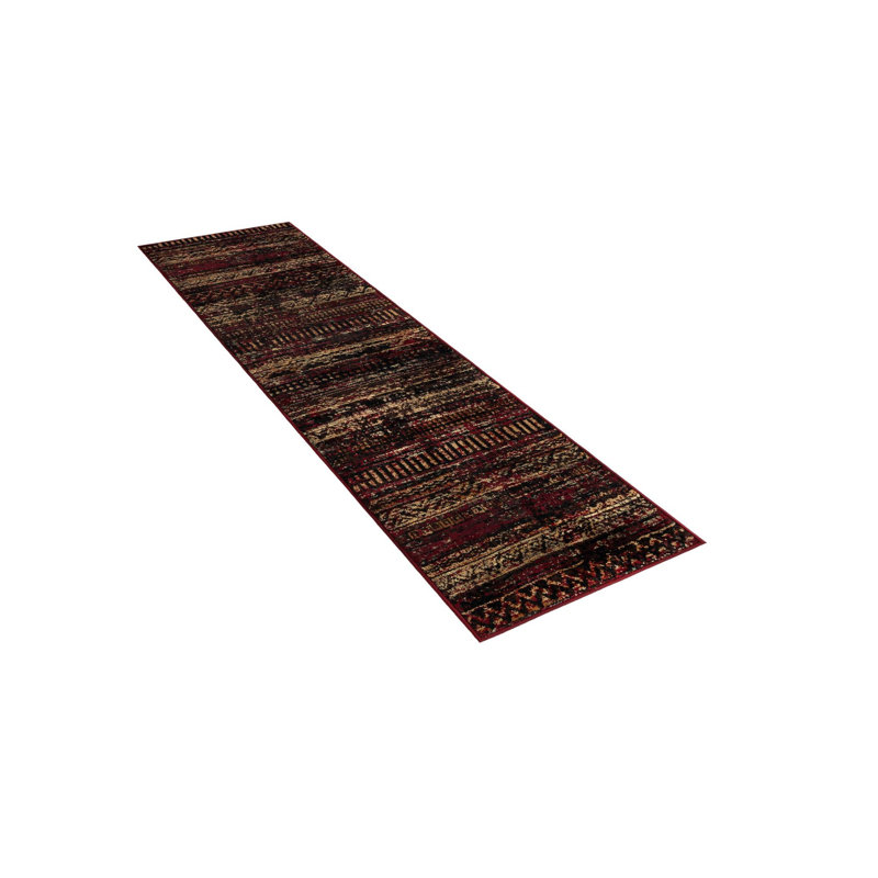 Blakely Geometric Area Rug in Burgundy/Brown/Black, Runner 2' x 6'1"