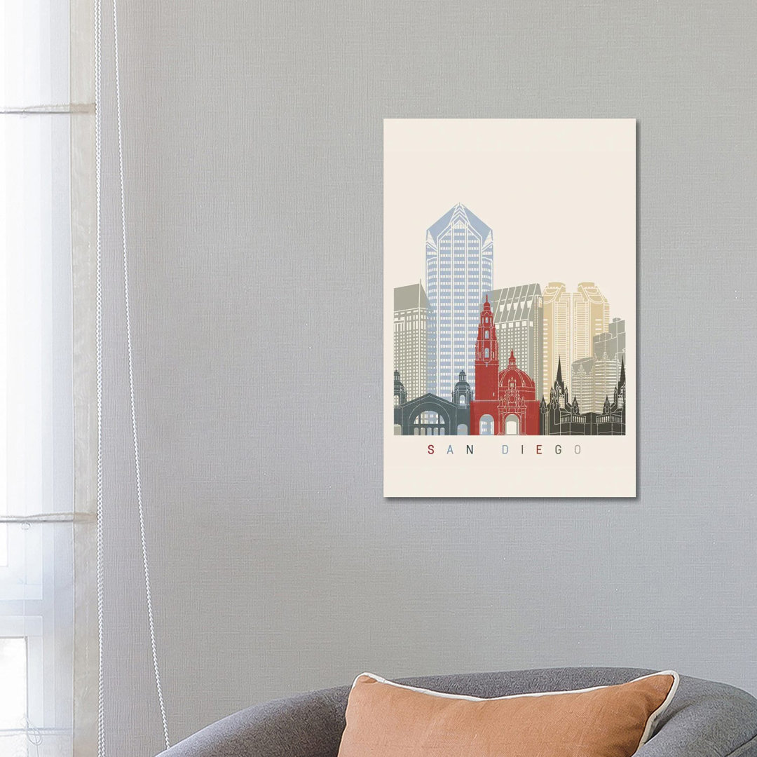 San Diego Skyline Poster von Paul Rommer - Galerie-verpackte Leinwand Giclée auf Leinwand