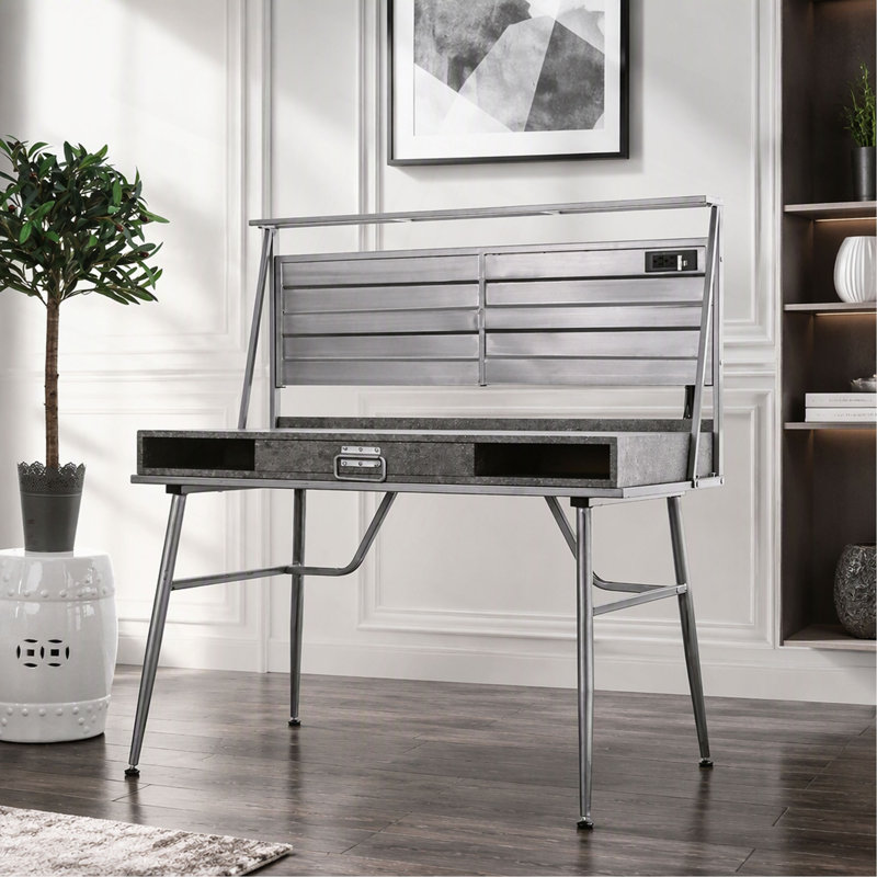 Mobilier de bureau de style industriel avec 1 tiroir et 2 tablettes ouvertes