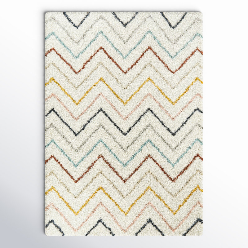 Catlynn Rainbow Colored Chevron Shag Area Rug, Rectangle 3'11" x 5'7"