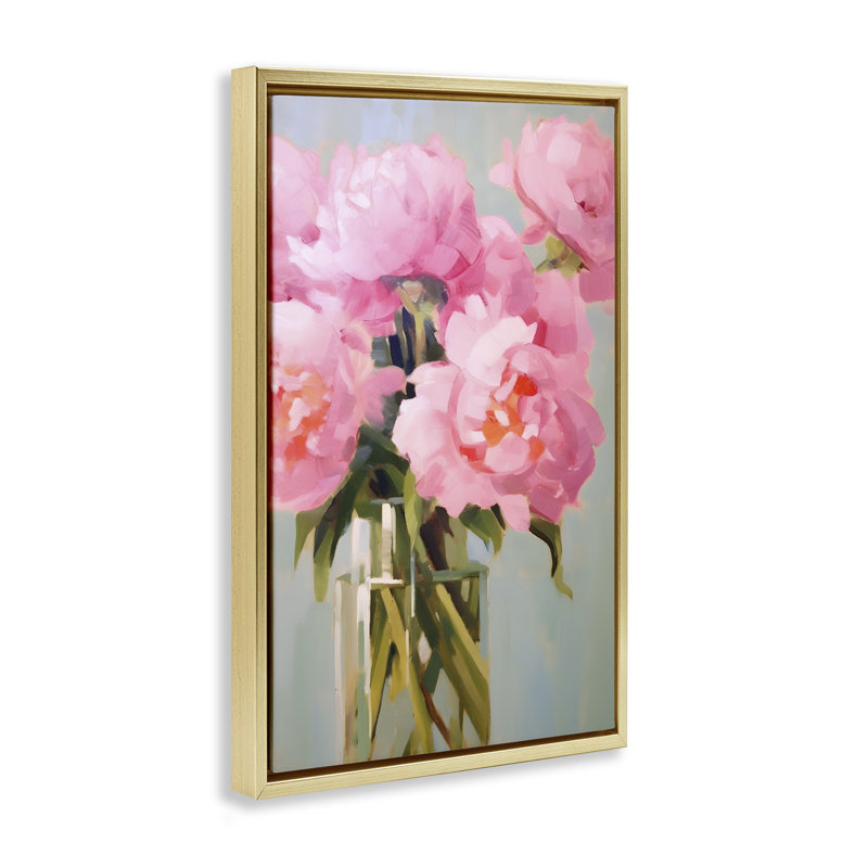 «Blush Pink Roses», toile flottante encadrée par Petals Prints Design, Cadre flottant métallique doré, H 31 po x l 21 po