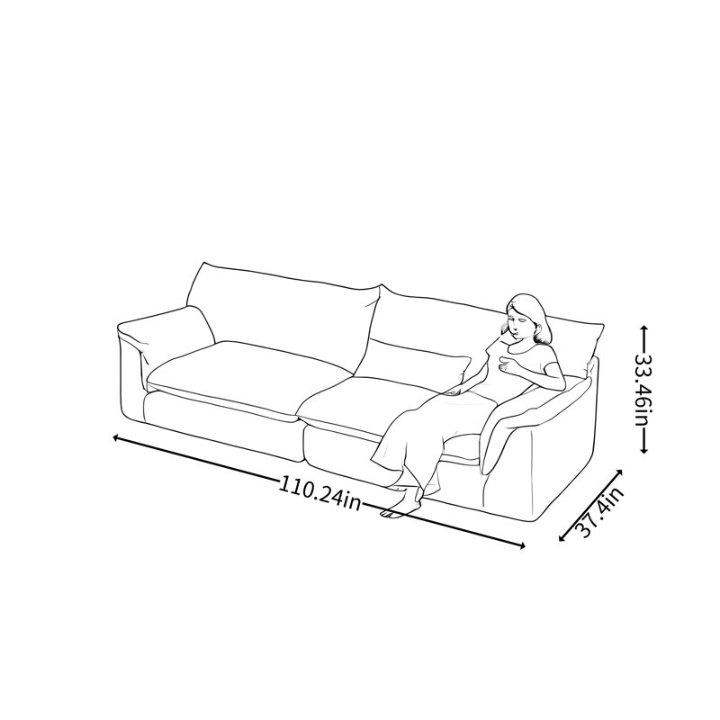 Retro Washable Double-Arm Soufflé Straight Sofa, Blue
