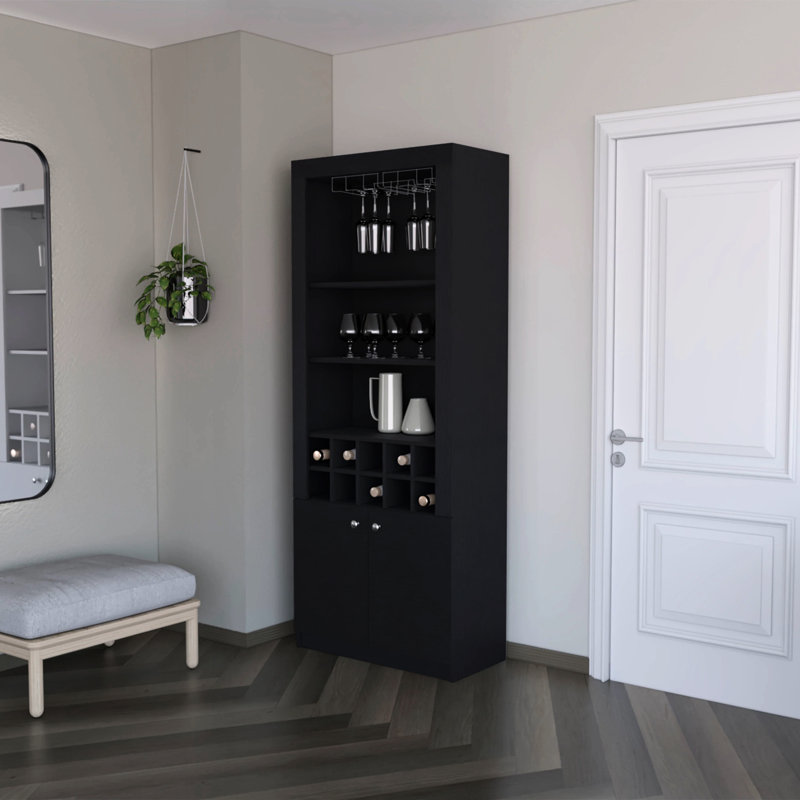 Meuble-bar noir avec tablettes polyvalentes