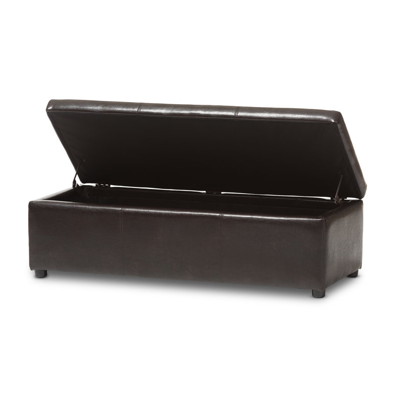 Chanett Faux Leather Ottoman, Dark Brown Faux Leather