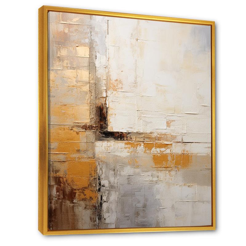 «Beige And Gold Minimal Expression III - Abstract Collages», reproduction d'art, Cadre flottant doré, H 44 po x l 34 po