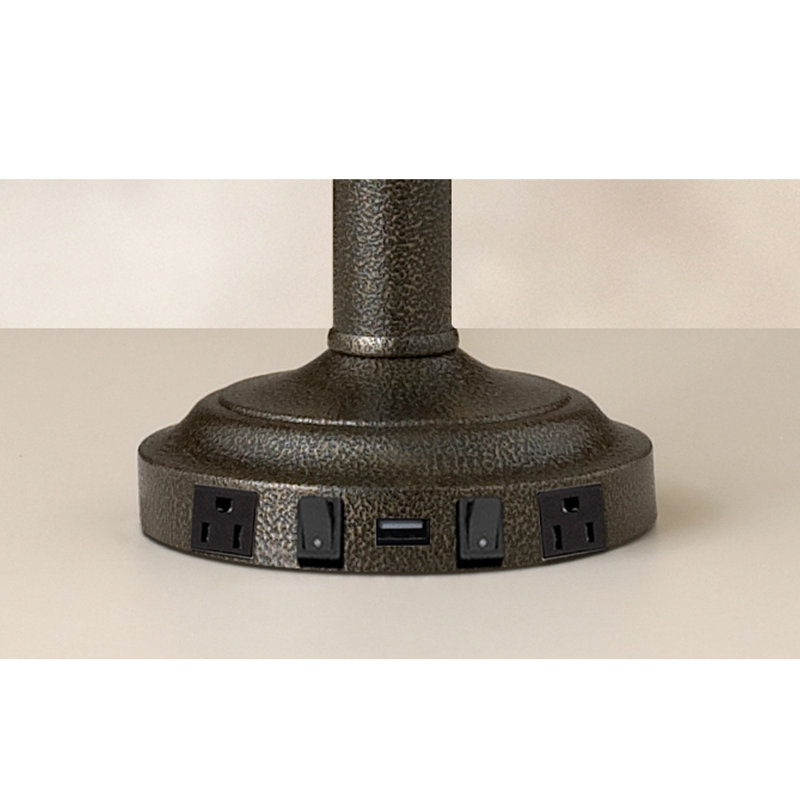 Lampe de table Martertone en bronze 30 "avec prise USB et prise Martello
