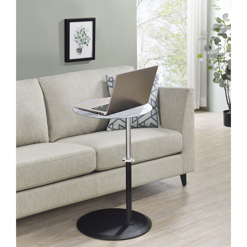 End Table With Height Adjustable Gray Marble Textured Top